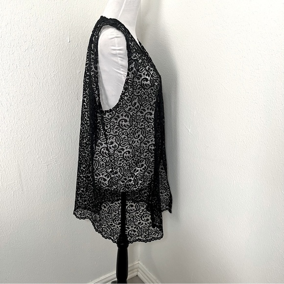 Floral Crochet Lace Trim Sleeveless Open Front Vest Cardigan for Women Black M/L - Picture 4 of 6